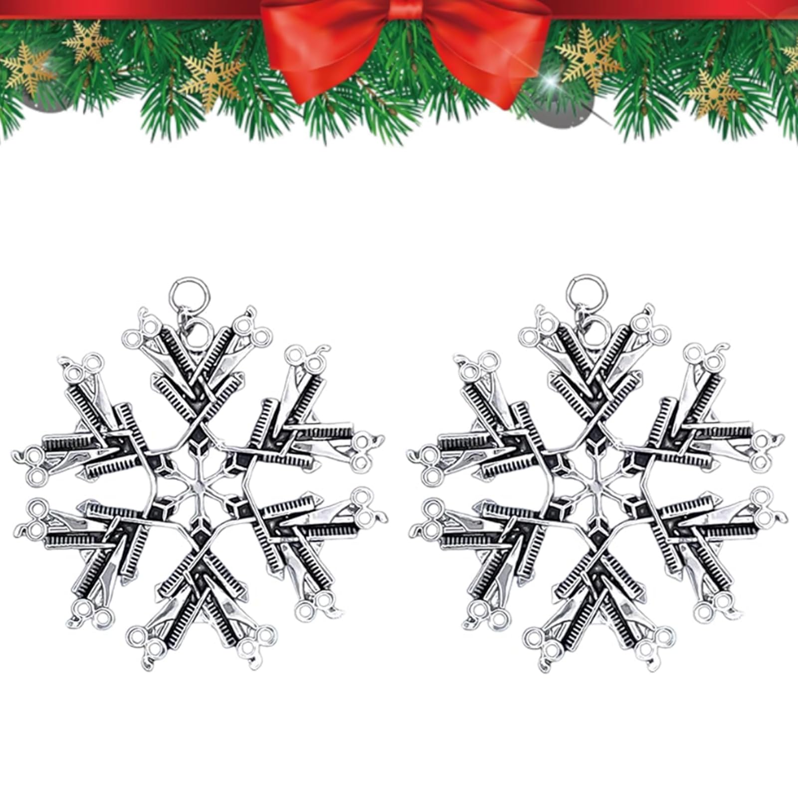Hairdresser Hair Stylist Snowflake Scissors Decor, Hairdresser Ornament, Alloy Hairdresser Theme Snowflake Ornament, Hair Stylist Hanging Decoration, Christmas Ornament Gifts for Hairdressers 2 PCS