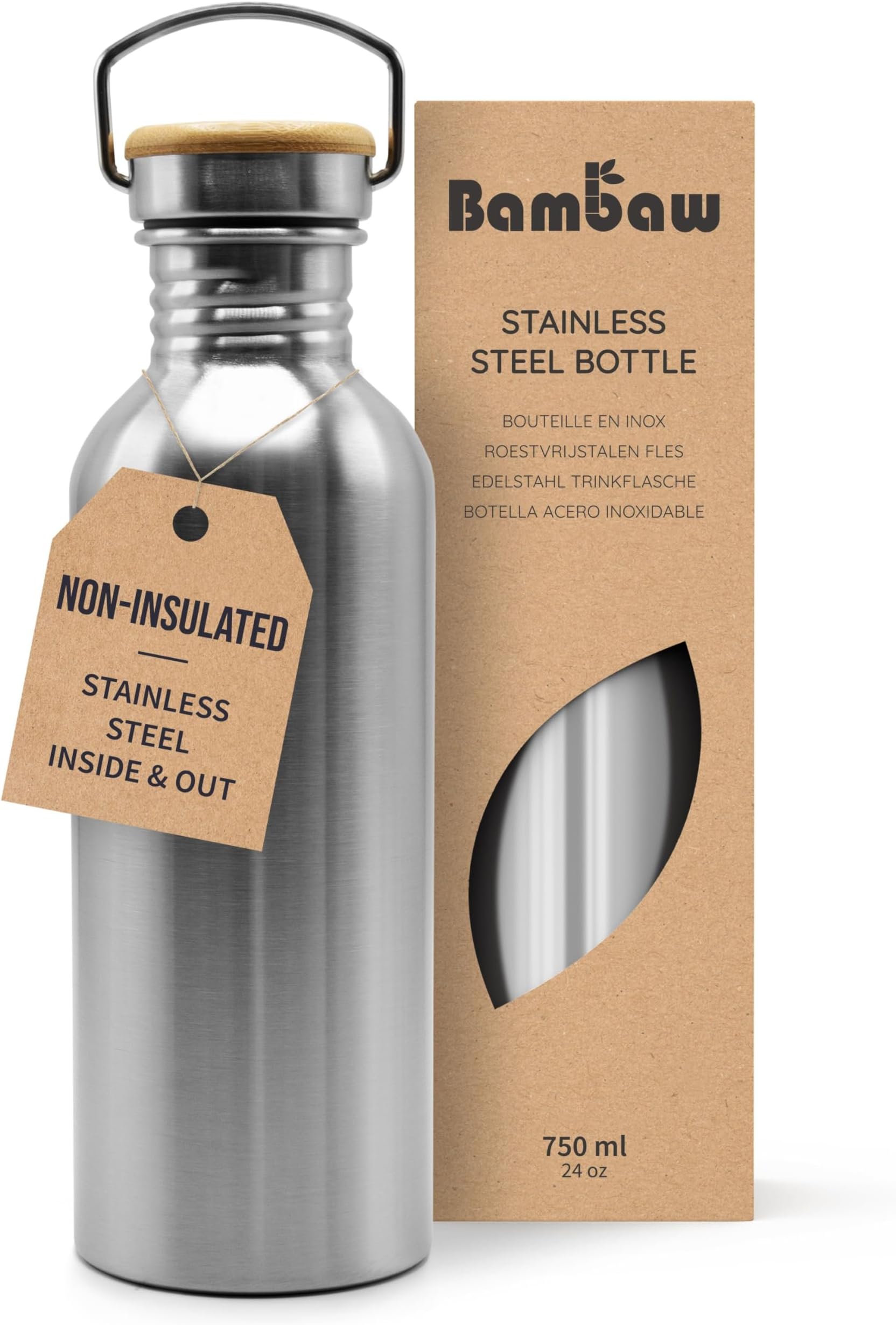 Single Wall Stainless Steel Water Bottle | 750ml Water Bottle | Steel Water Bottle | Non Insulated Water Bottle | 750 ml Metal Water Bottle | Unisex Water Bottle | Metal Water Bottles | Bambaw