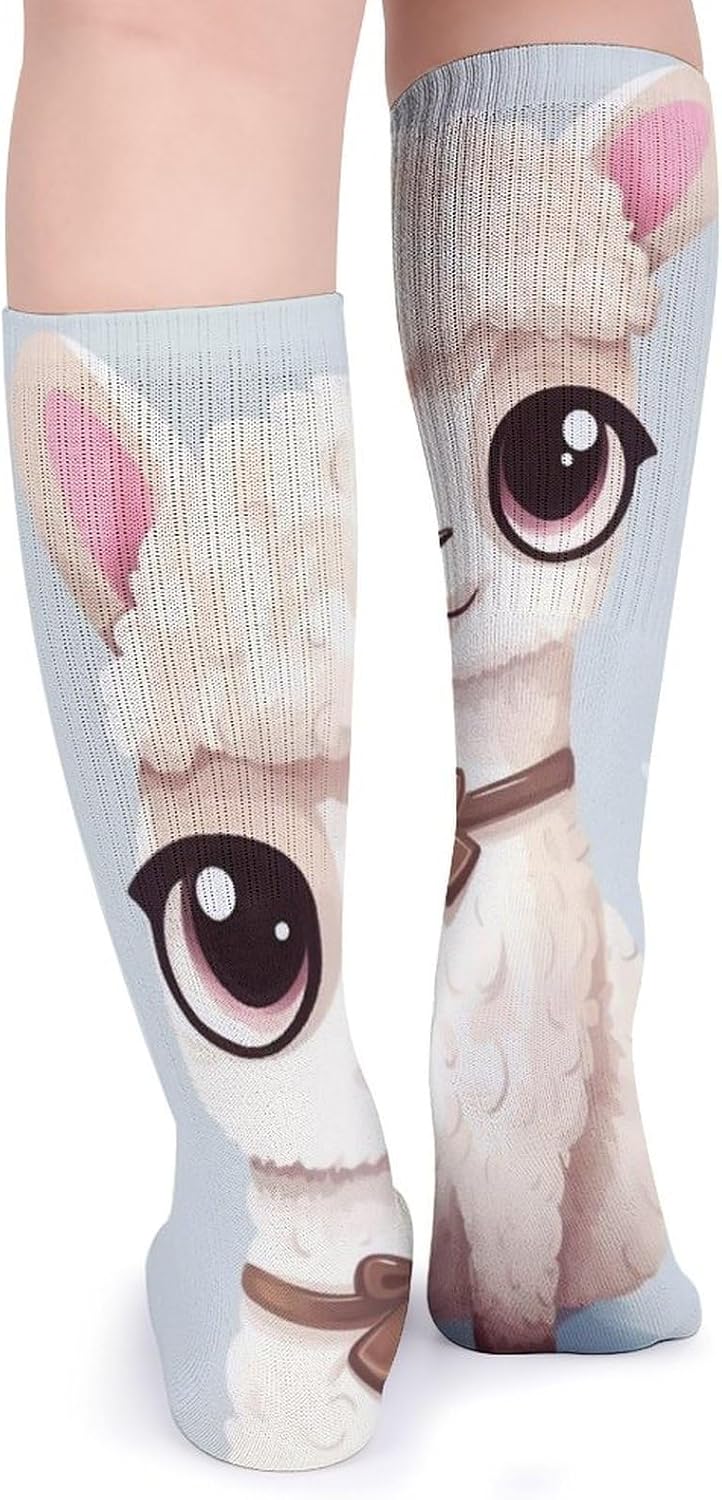 5-Pack Knee High Socks, 15.7 Inch Breathable Casual Socks Cute Animal Alpaca Stockings for Men Women
