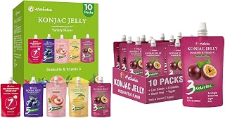 Hethstia Konjac Jelly Pouch Drinkable Variety Pack - Low Calorie, Gluten-Free, Vegan, Keto, Collagen Peptides & Vitamin C, 20 Pack - Lychee, Blueberry, Mango, Peach, Passion Fruit, Healthy Fruit Snack