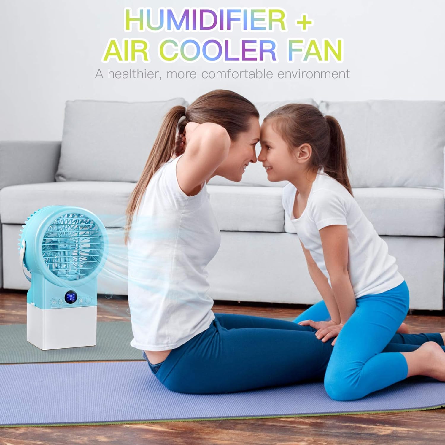 GARNECK Desktop Air Cooler Air Conditioner Fan with 3 Wind Speeds Low Noise Desktop Fan LED Light Air Circular for Wind Supply Mist Spray (US Plug)