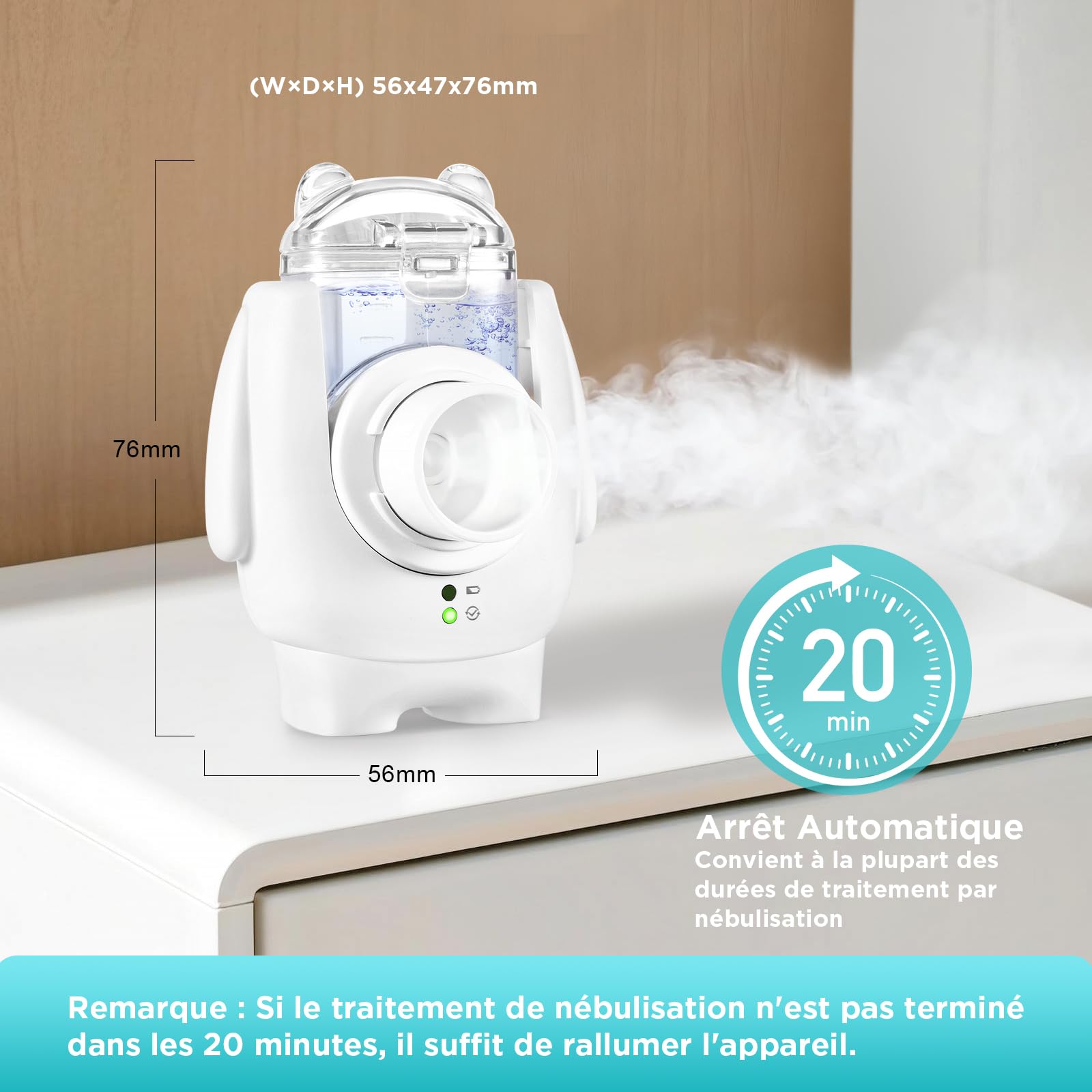 Nebulisateur Portable pour Enfant et Adulte, Inhalateur Silencieux à Technologie à Membrane Vibrante, Brume Fine 1–5 µm, Rechargeable, avec 2 Masques et un Embout Buccal, pour la Maison et en Voyage