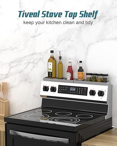 Miniatura 7 de Tiveal Estante superior de estufa magnético, estante de silicona para especias para la parte posterior de la estufa, estante para estufa para
