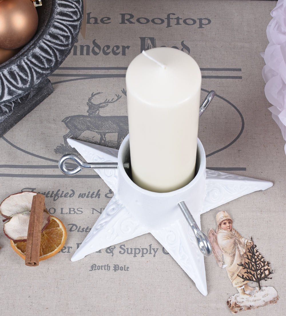 Soporte de árbol de Navidad Blanco Soporte para árbol de Navidad Estrella Soporte de abeto hierro fundido Palazzo Exclusivo