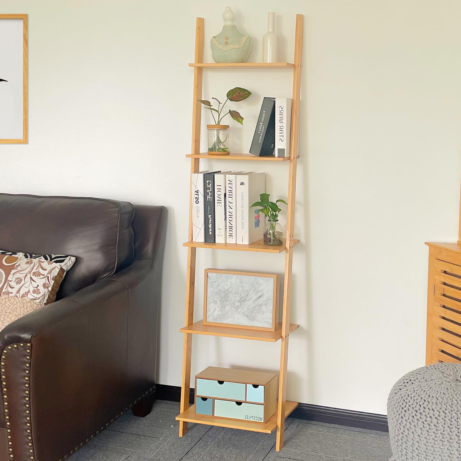 Amazon.com: HYNAWIN Wall Leaning Ladder Shelf Bookcase,5-Tier