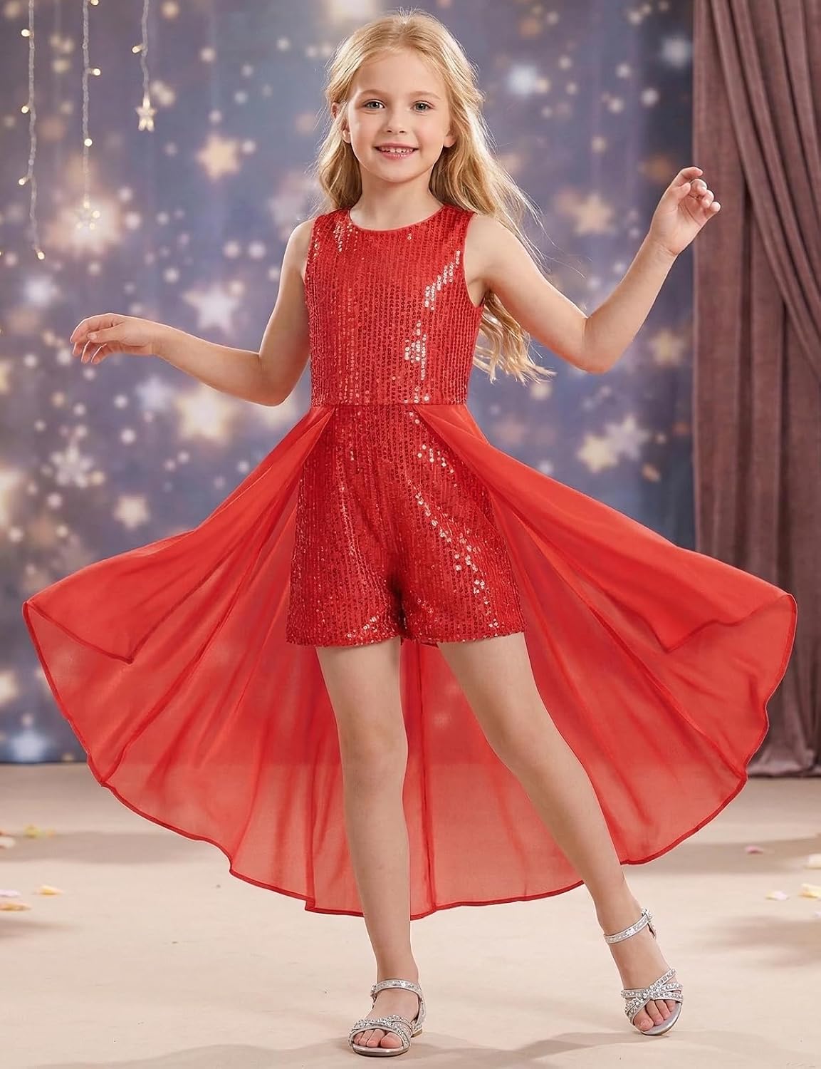 Noomelfish Girls Sequin Jumpsuit Sparkly Dance Formal Party Pageant Romper Prom Dress (5-14 Years)