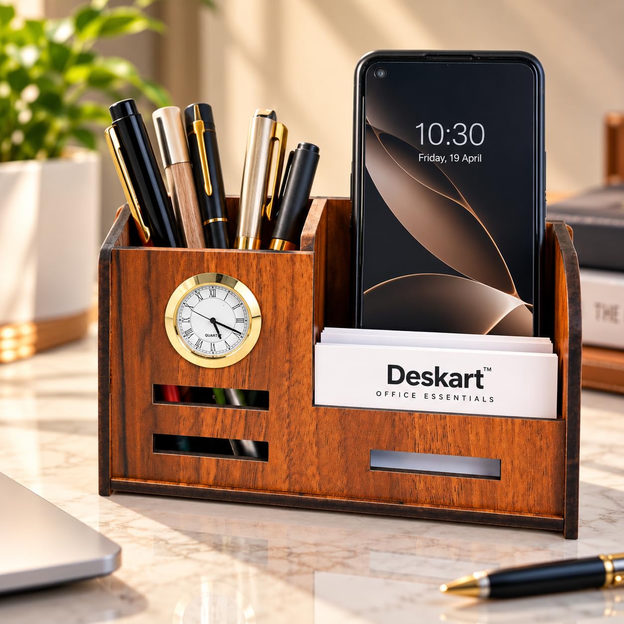 Amazon.co.jp: Deskart ペンスタンド 時計とビジネス訪問カード
