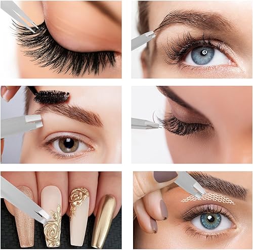 Miniatura 5 de LANKIZ Juego de 6 pinzas para cejas con estuche de viaje, pinzas profesionales de acero inoxidable para mujeres y hombres, gran precisión para