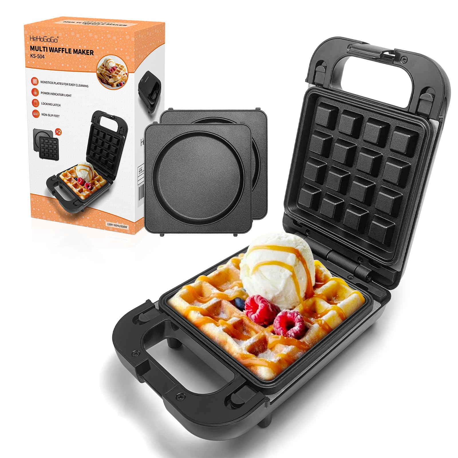2-in-1 Waffle Maker Pancake Maker Machine With Removable Cooking