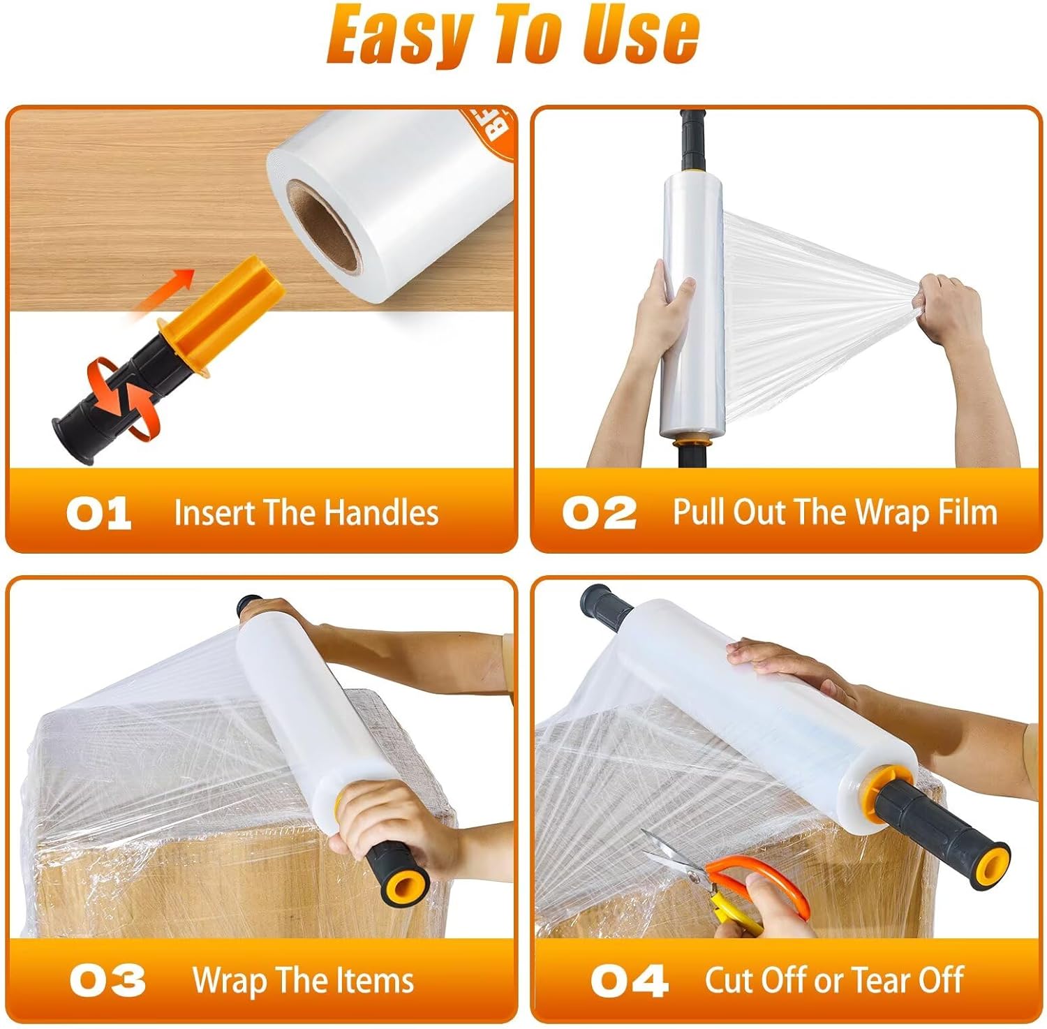 Stretch Film Shrink Wrap for Moving Supplies (15inch, 2 Pack) x 1000ft, Industrial Strength Plastic Wrap Stretch Roll for Pallet Wrapping Shipping Moving Boxes Storage Furniture with Handles, Clear