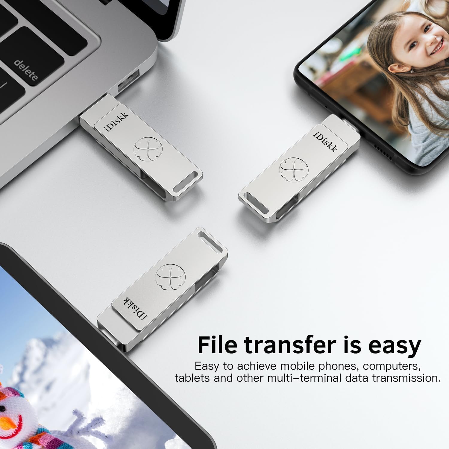 iDiskk 256GB Flash Drive for iPhone 17/16/15 Pro/Max, USB-C iPad, MacBook, Android, 500MB/s, High-Speed USB 3.2 Memory Stick with Auto Backup App for Photos/Videos, External Storage for Phones/PC