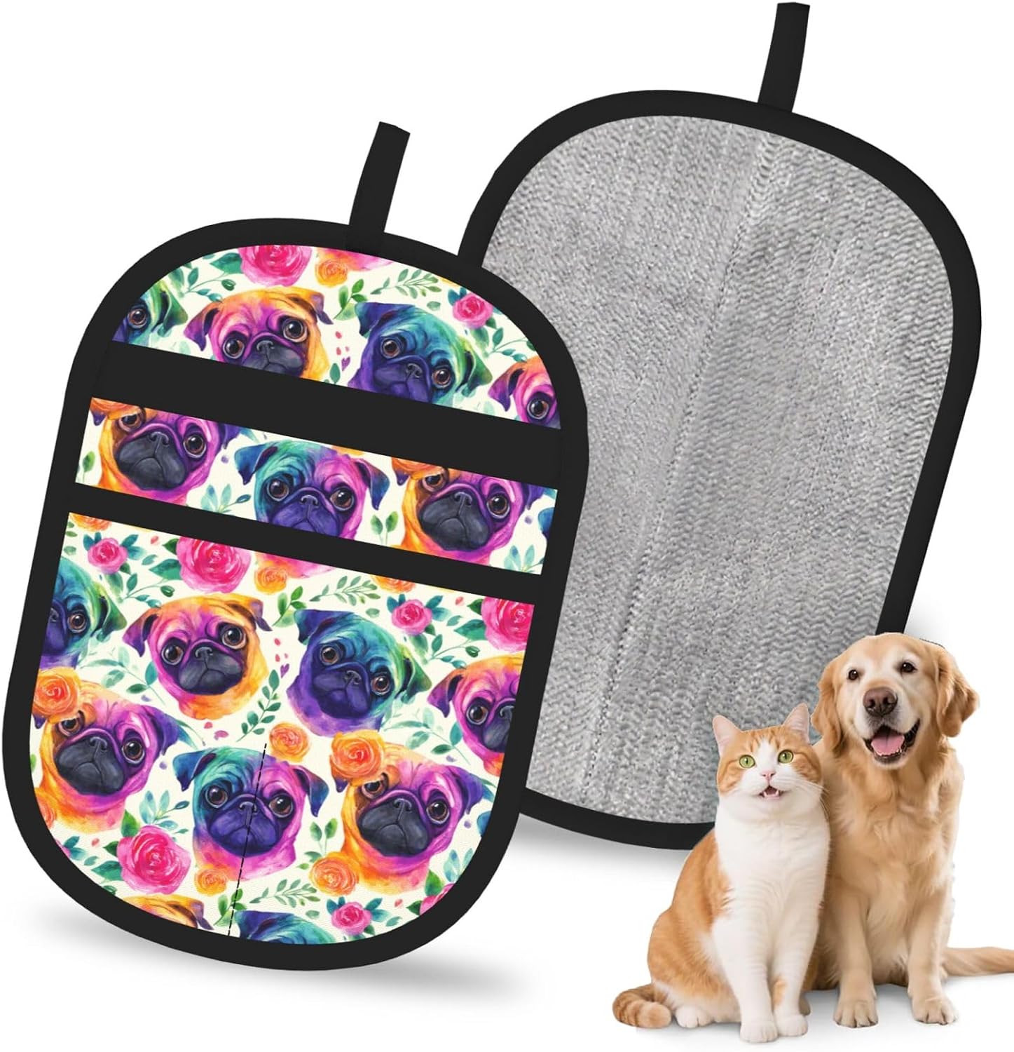 Watercolor Pug Dog Floral Rainbow Pet Pet Hair Removal Glove For Cats Dogs