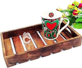 Crafts Store Center Handmade Wooden Square Serving Tray with Handles (Brown, Standard Size)