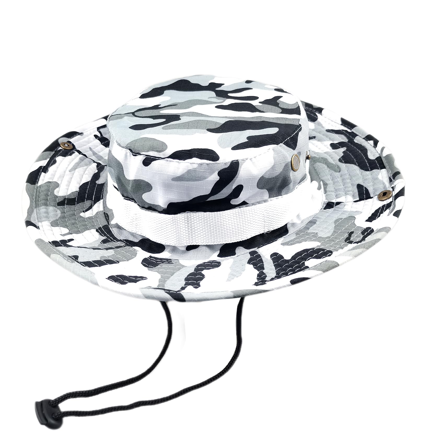 Bucket Hat Camo Hunting Wide Brim Canvas Sun Fishing Outdoor Unisex Men Cap Boonie Hats Military Summer (Sky Blue White)