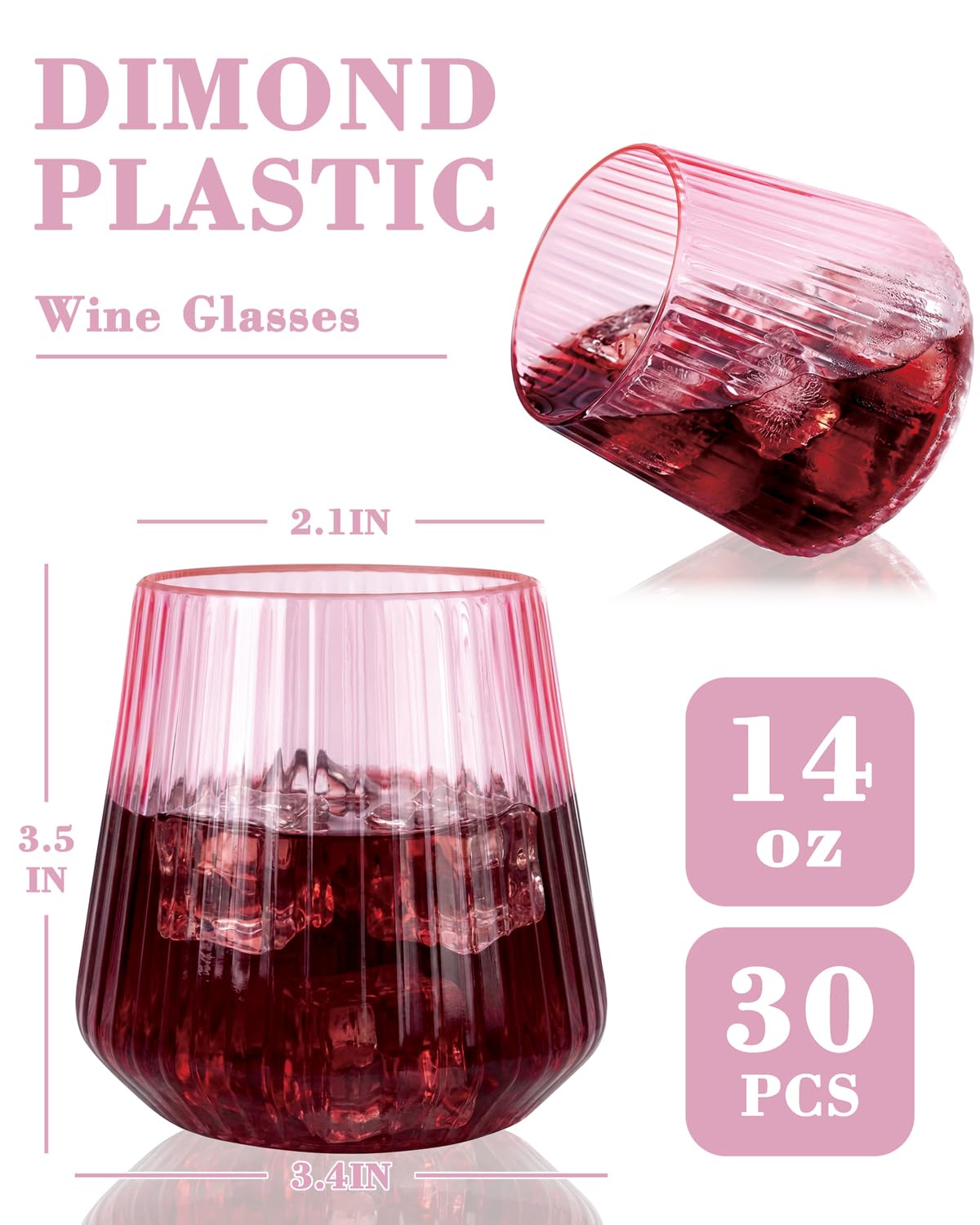 Ciaell 30 Pack Pink Plastic Wine Glasses for Weddings Parties — Amazon image 7