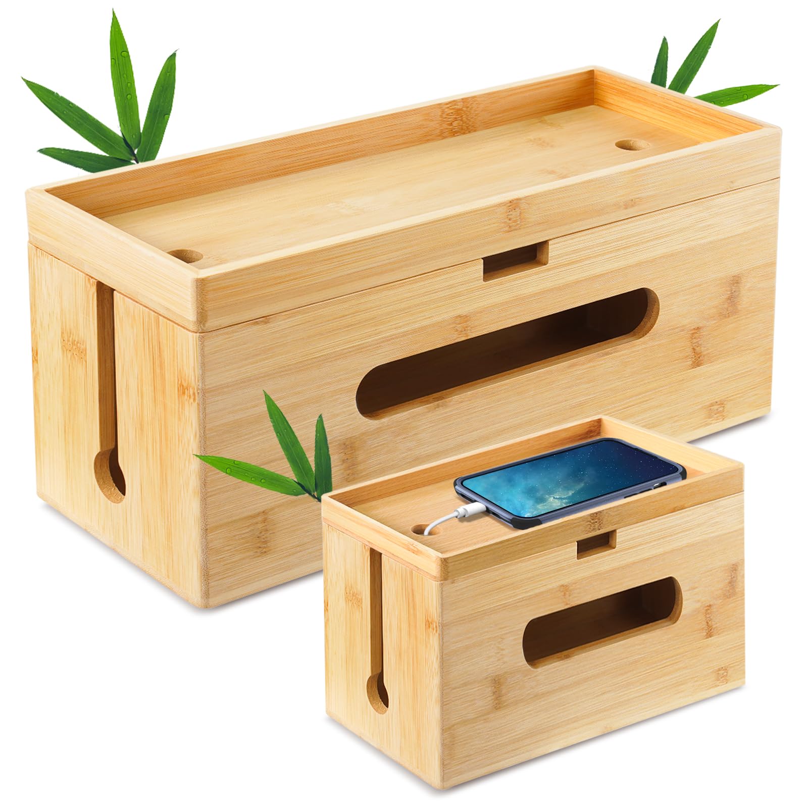 Scatola Organizzatrice Cavi In Bambù - Con Coperchio Magnetico, Per Nascondere Ciabatte E Cavi - Foto 12