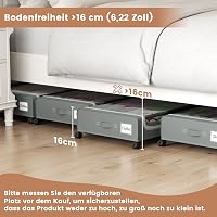 PHINOX Ágy alá tolható tárolódoboz görgőkkel, szürke átlátszó textillel és fém fedéllel, 2 db 74x42x16 cm ruhához cipőkhöz játékhoz 7