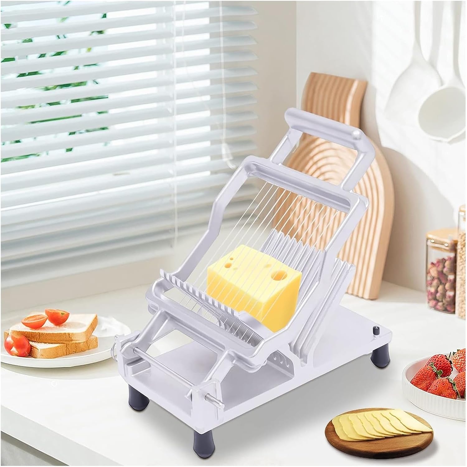 Cheese Slicer Butter Cutter Multipurpose Luncheon Meat Slicer with 1cm & 2cm Stainless Steel Cutting Wire Slicer for Boiled Egg Fruit Onions Ham Handmade,