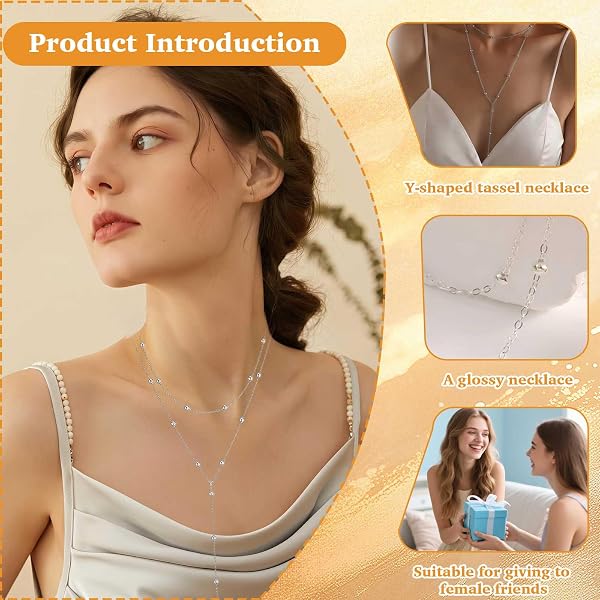 Collana Y in Argento, Collana Doppia Boho con Pendente, Catena Lunga in Argento per Donna, Elegante Accessorio per Strati - 3