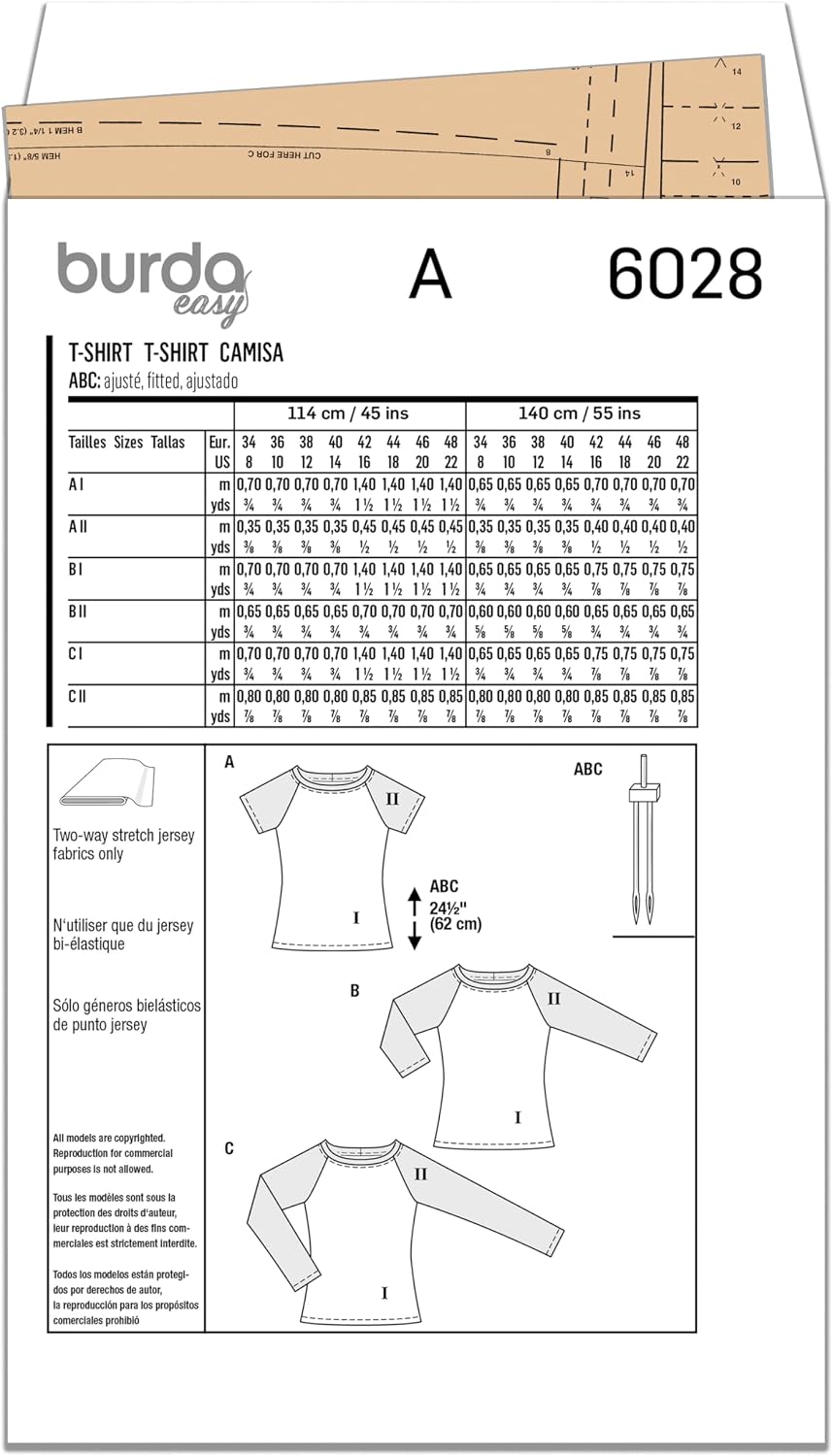 Burda Style X06028BURDA Misses' Fitted Top Sewing Pattern Packet, Design Code B6028, Sizes 8-22 (34-48)