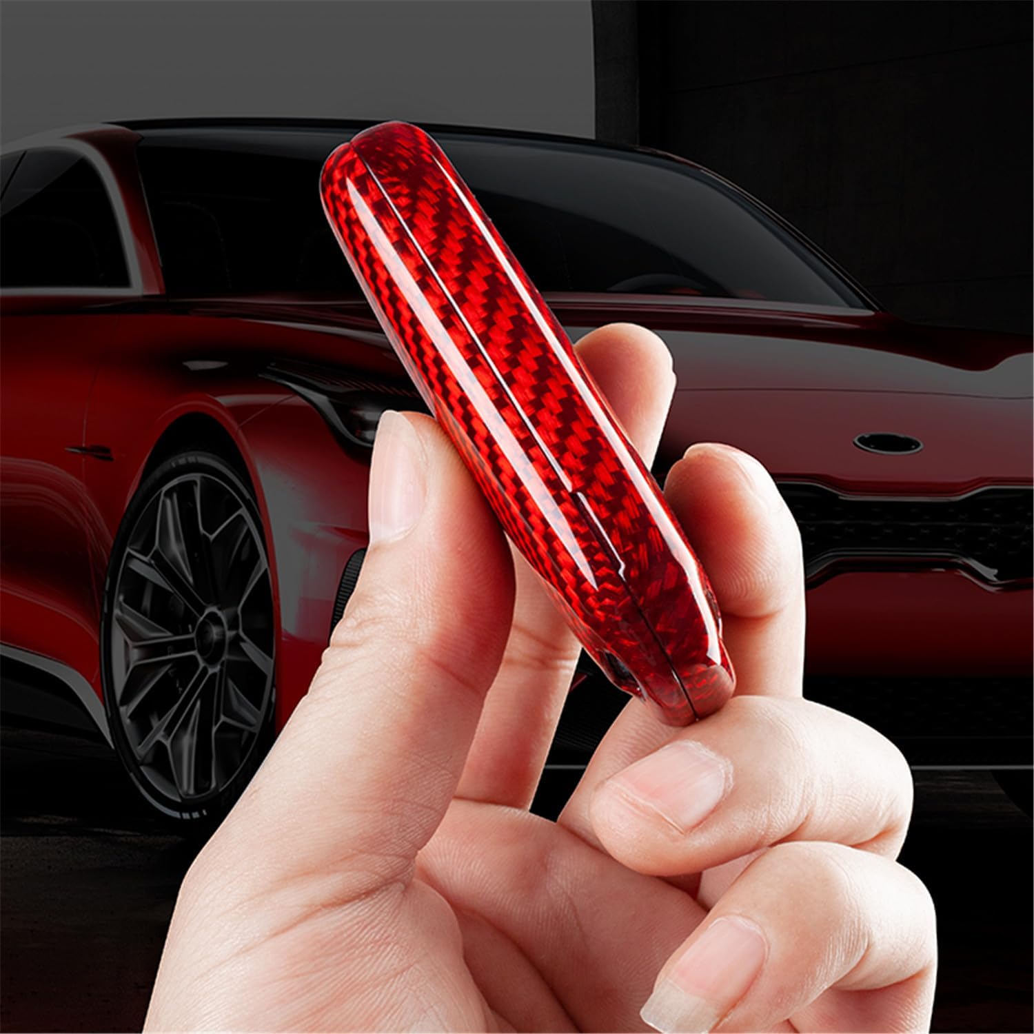 Genuine Carbon Fiber Key Fob Cover for KIA Cadenza Forte Forte5 K5 NIRO Rio Seltos Sorento Soul Sportage Stinger Telluride 2022-2024 Smart Car Remote Key Fob Case for Men Women - Red