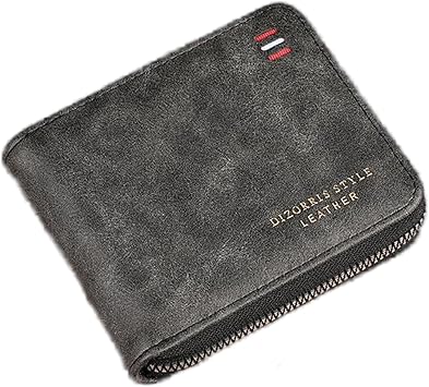 Leather Bi-Fold Wallet for Men - Short Style Credit Card Holder With Gift Box Grey