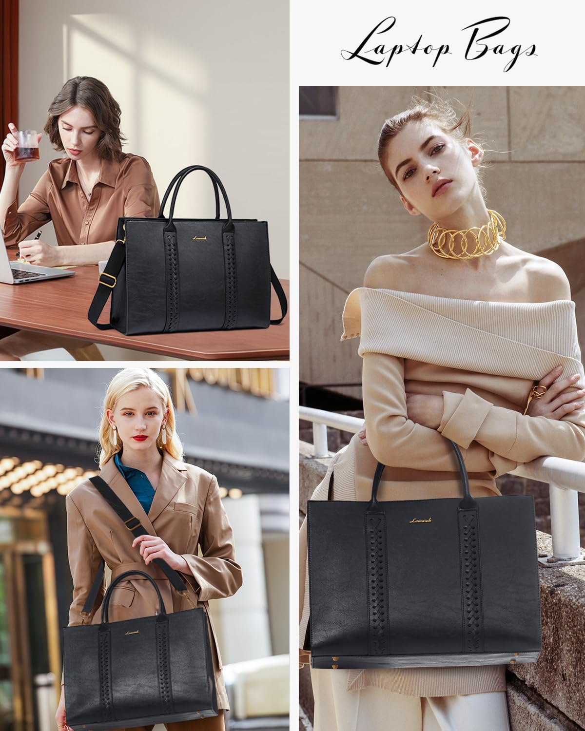 LOVEVOOK Laptop Tote Bag for Women, Vintage Leather Work Bags 17 inch Laptop Bag, Waterproof Professional Computer Bag Business Office Briefcase Large Shoulder Bag Handbag, Black - Image 6