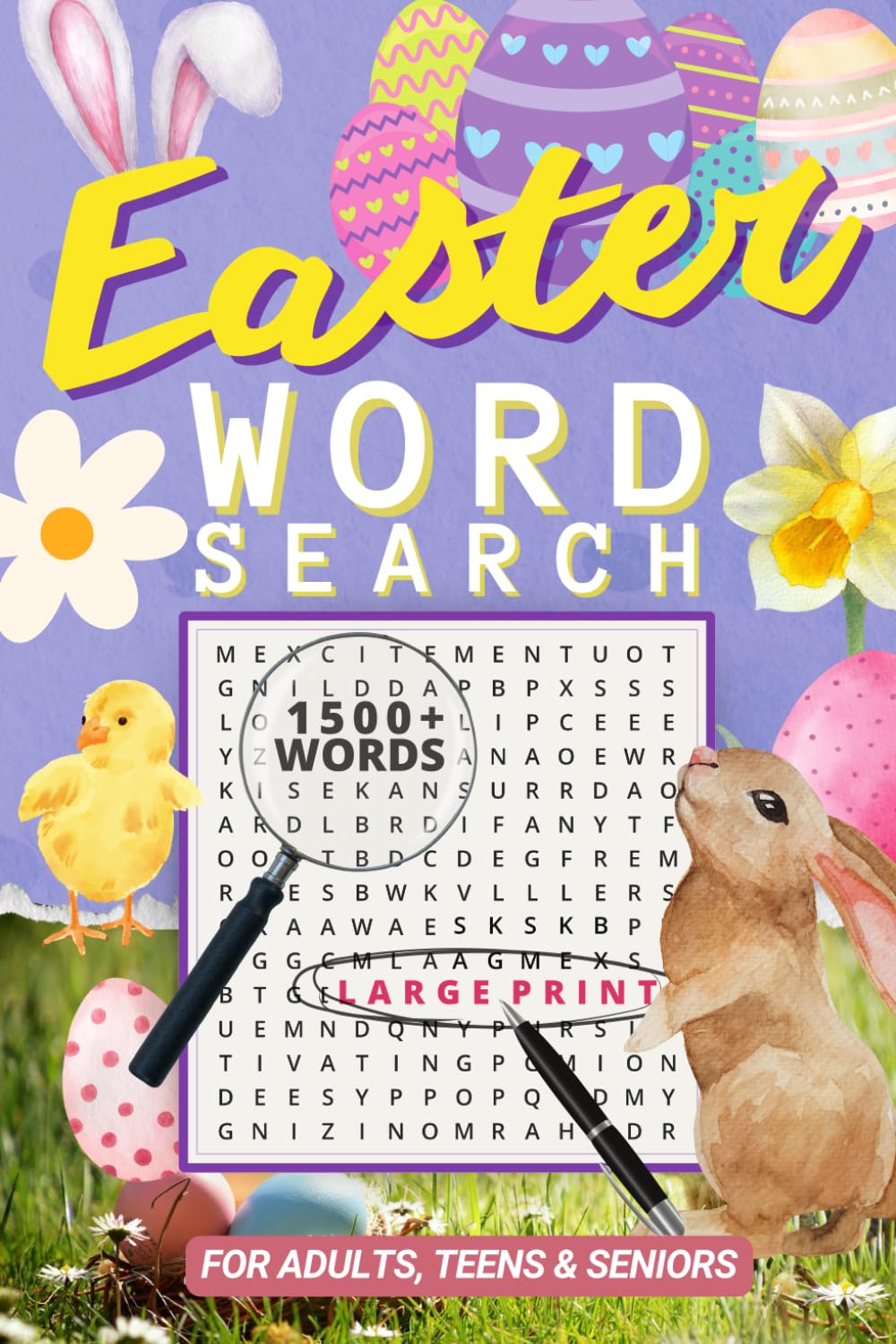 Easter Word Search Puzzles for Adults and Teens: Large Print with Hidden Themed Words for Seniors, Includes Solutions. Relaxing & Fun, Perfect Small