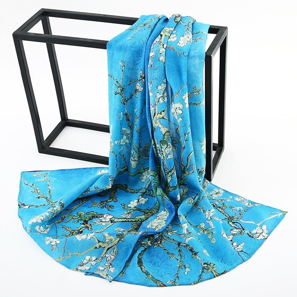 HeyToo Womens 100% Real Silk Scarf Long Satin Floral Artists