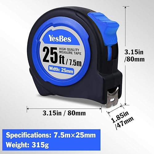 Miniatura 7 de Cinta métrica de 25 pies, paquete de 12 cintas métricas retráctiles de fácil lectura a granel, cinta de medición autobloqueable de 25 pies por 1