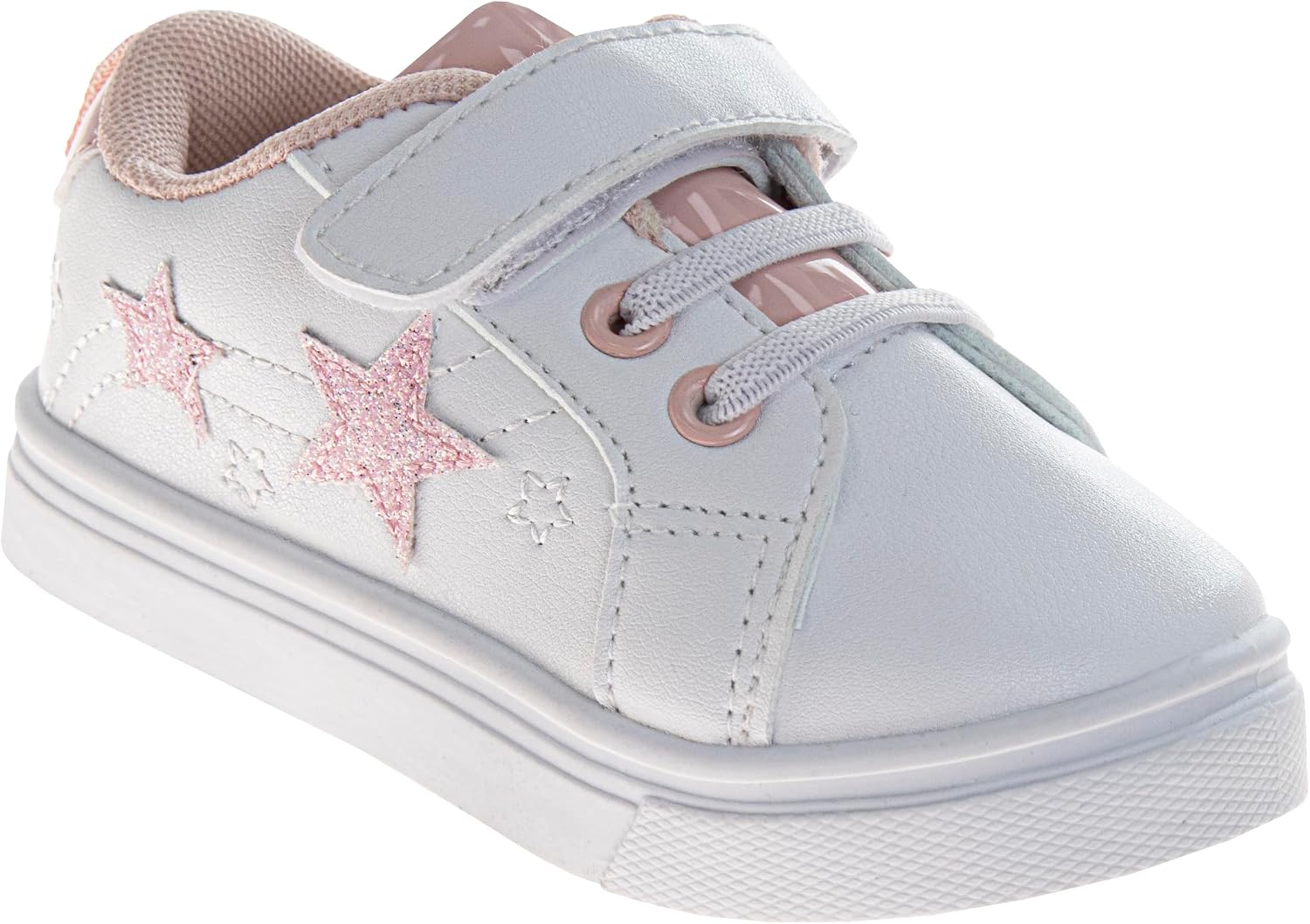 Josmo Girls Stylish Sneakers Cute Casual Shoes with Soft Sole Adjustable Hook & Loop Strap and Glitter Star Design for Girls Size Infants to Toddlers