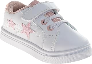 Josmo Girls Stylish Sneakers Cute Casual Shoes with Soft Sole Adjustable Hook & Loop Strap and Glitter Star Design for Girls Size Infants to Toddlers