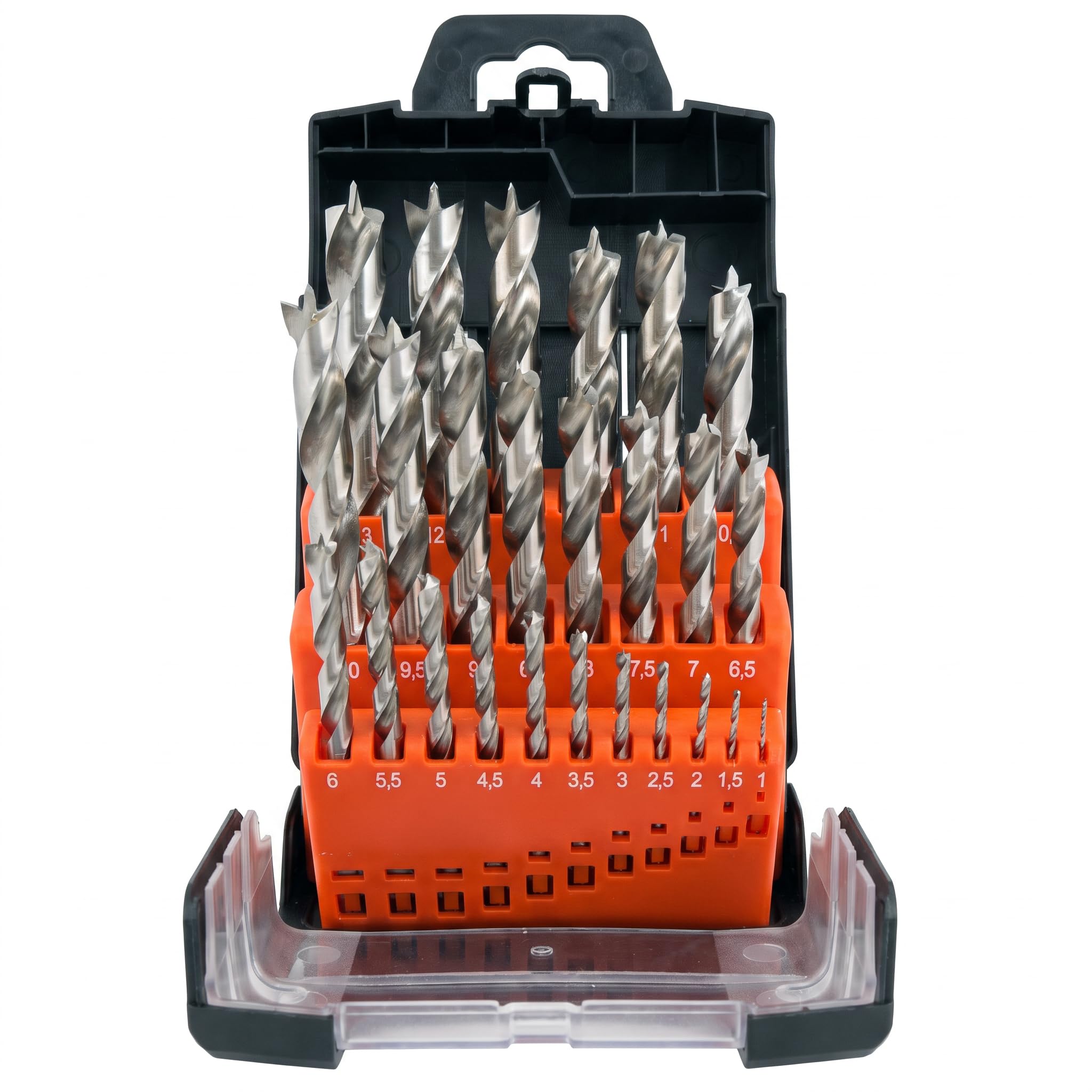jjw-germany HSS-G - Juego de brocas para madera (25 piezas, 1-13 mm > 0,5 mm, para madera, MDF, aglomerado, acrílico, vástago de 10 mm)