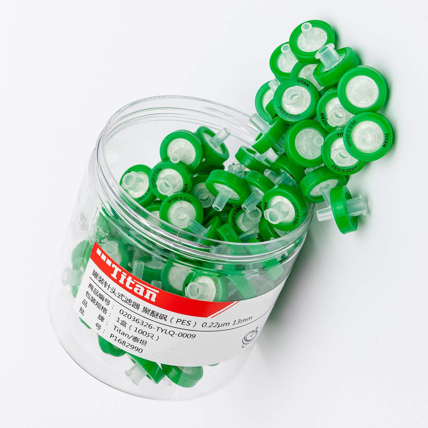 100pcs Syringe Filters,Syringe Lab Filters, PES (Polyethersulfone) 13mm Diameter 0.22μm Pore Size,Non Sterile Filtration,Green