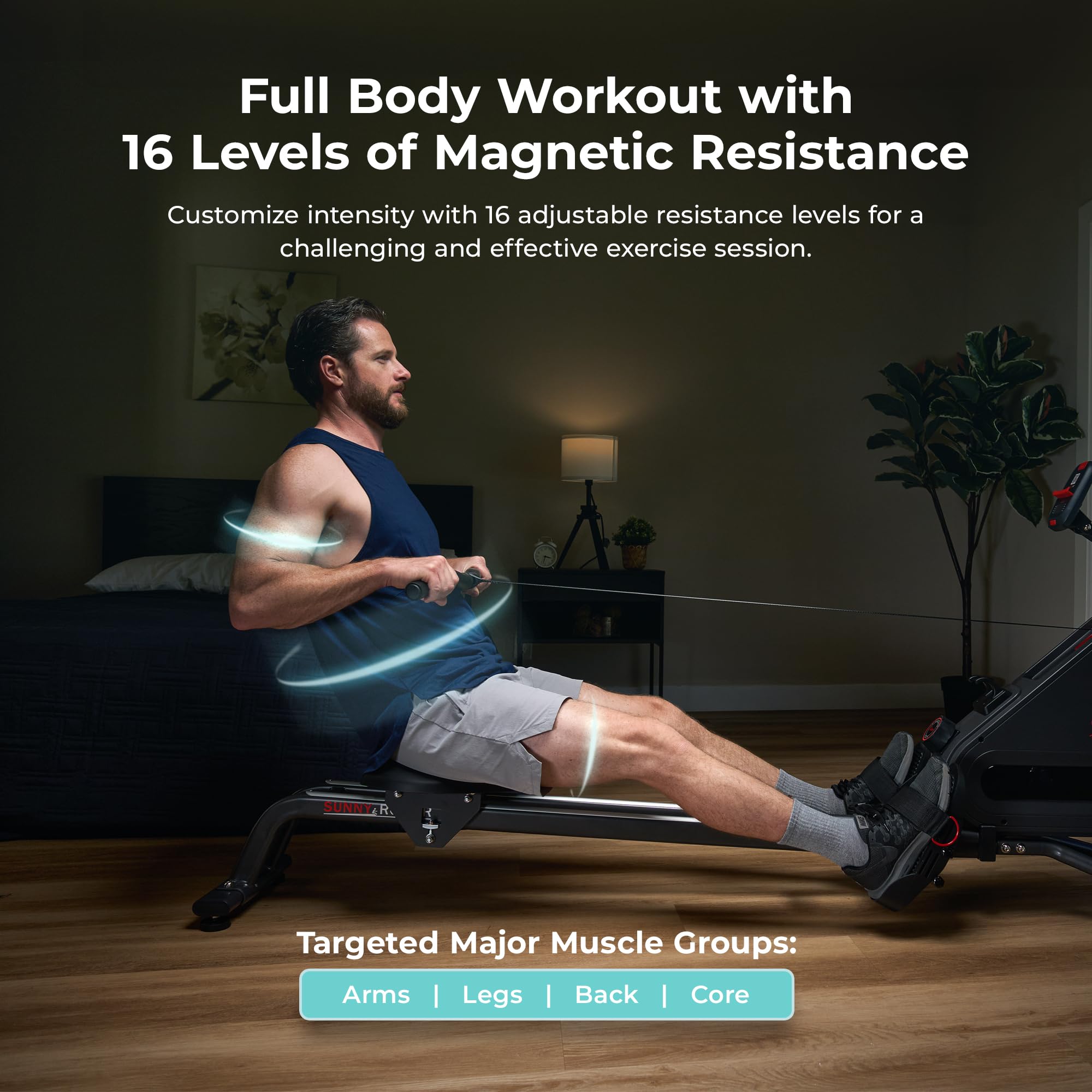Sunny Health & Fitness Magnetic Rowing Machine for Home Exercise, Quiet & Smooth Rower with Compact Storage and Optional Free SunnyFit App Connectivity - 3
