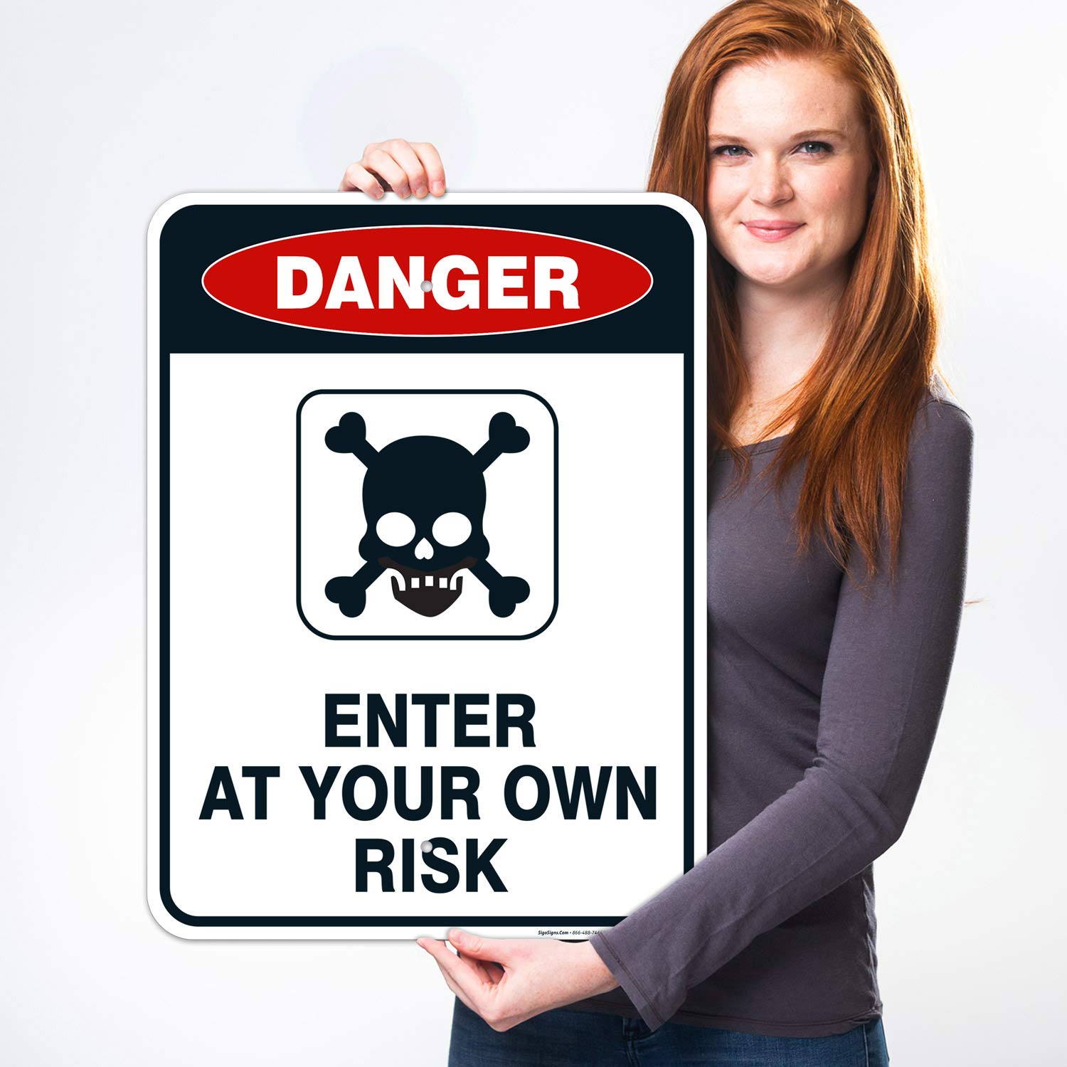 Enter at Your Own Risk Sign, 18x24 Inches, Rust Free .063 Aluminum, Fade Resistant, Easy Mounting, Indoor/Outdoor Use, Made in USA