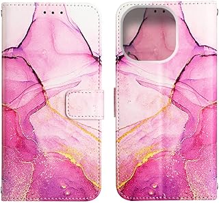 BICHONG Case for iPhone 14 Pro Max, iPhone 14 Pro Max Wallet Case Cute with Kickstand Magnetic and Card Holder Leather Flip Protective Case for Women Compatible with iPhone 14 Pro Max Marble Pink