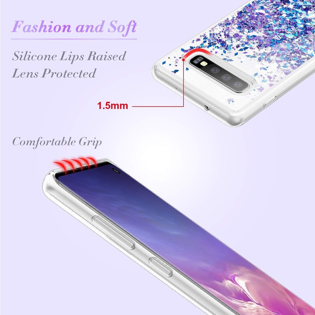 Caka Case for Galaxy S10 Glitter Case Liquid Series Luxury Fashion Bling Flowing Liquid Floating Sparkle Glitter Soft TPU Case for Samsung Galaxy S10 (Blue Purple)