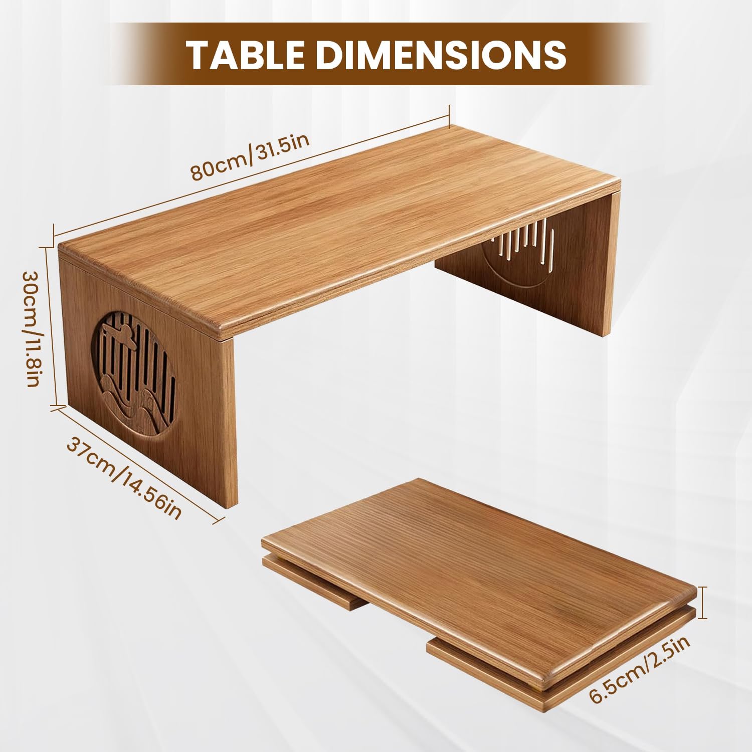 Japanese Folding Coffee Table, Low Coffee Table for Sitting on The Floor, Foldable Japanese Floor Table ,No Assembly, Small Coffee Tables for Living Room/Tatami Room/Meditation & Tea Ceremony(31.5in)