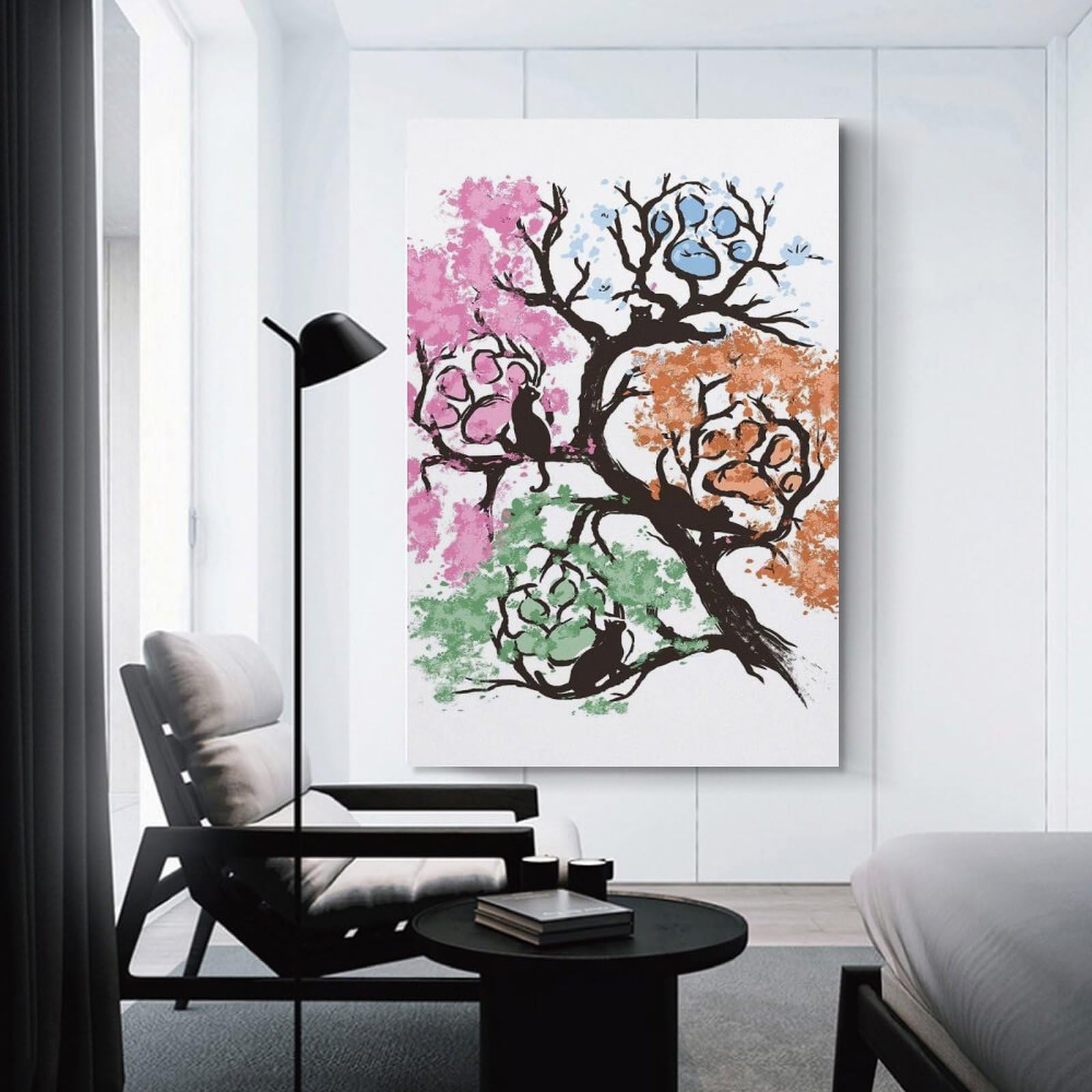 Junmoney Tree of Paws Wall Art Print, 24x36inch(60x90cm), for Bedroom Decor, Cosy Corners Or Studios, Decorative Wall Art for Cosy Rooms