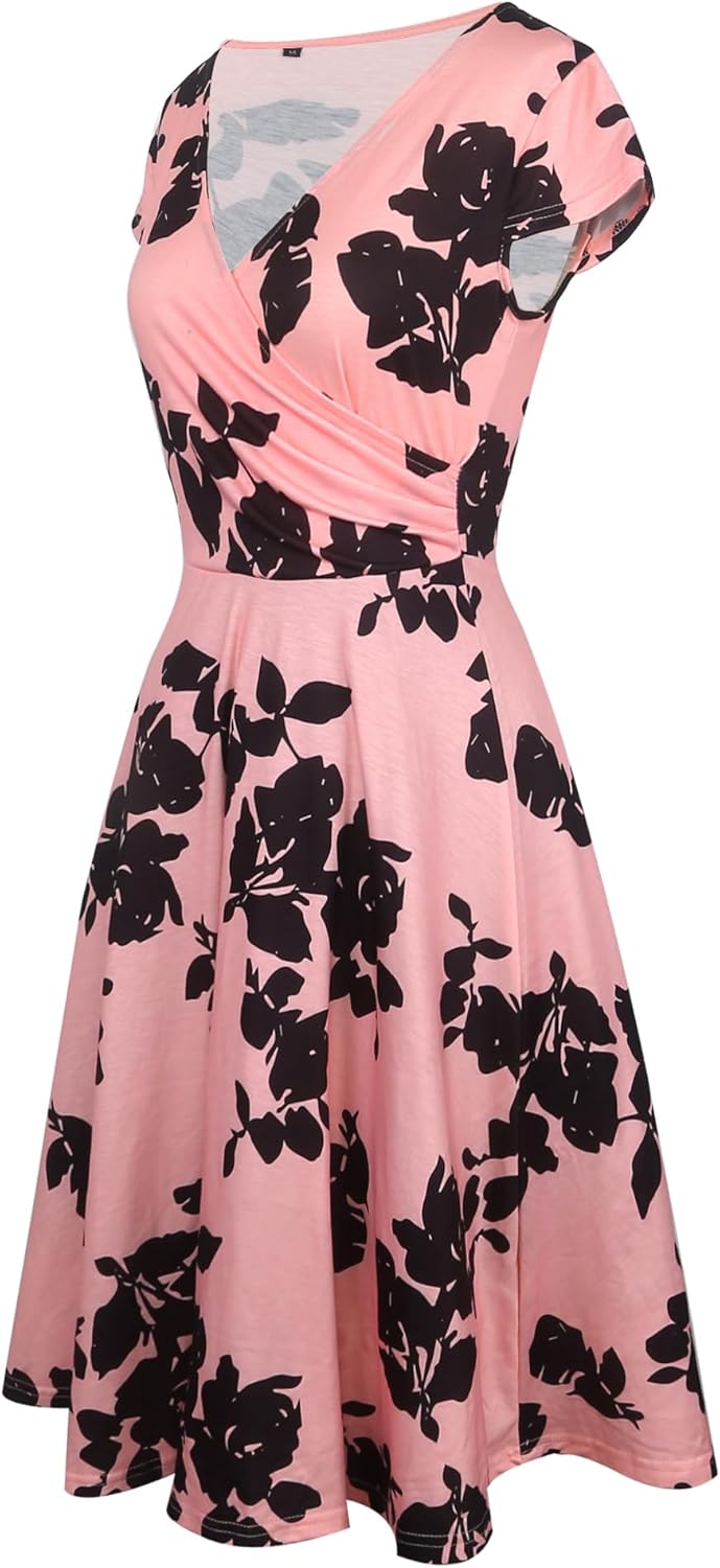 oxiuly Women's Cap Sleeve Summer Casual Dresses V-Neck Floral Vacation Party Dress OX233