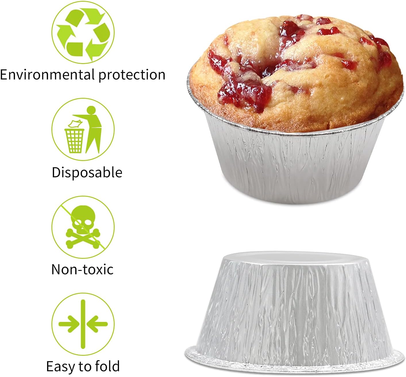 Aluminum Foil Baking Cups, 200 Pack Disposable 4 Oz Ramekins Aluminum Cupcake Muffin Liners Silver Foil Baking Cups for Cupcake, Muffin, Creme Brulee, Egg Tart, Souffle, Pudding