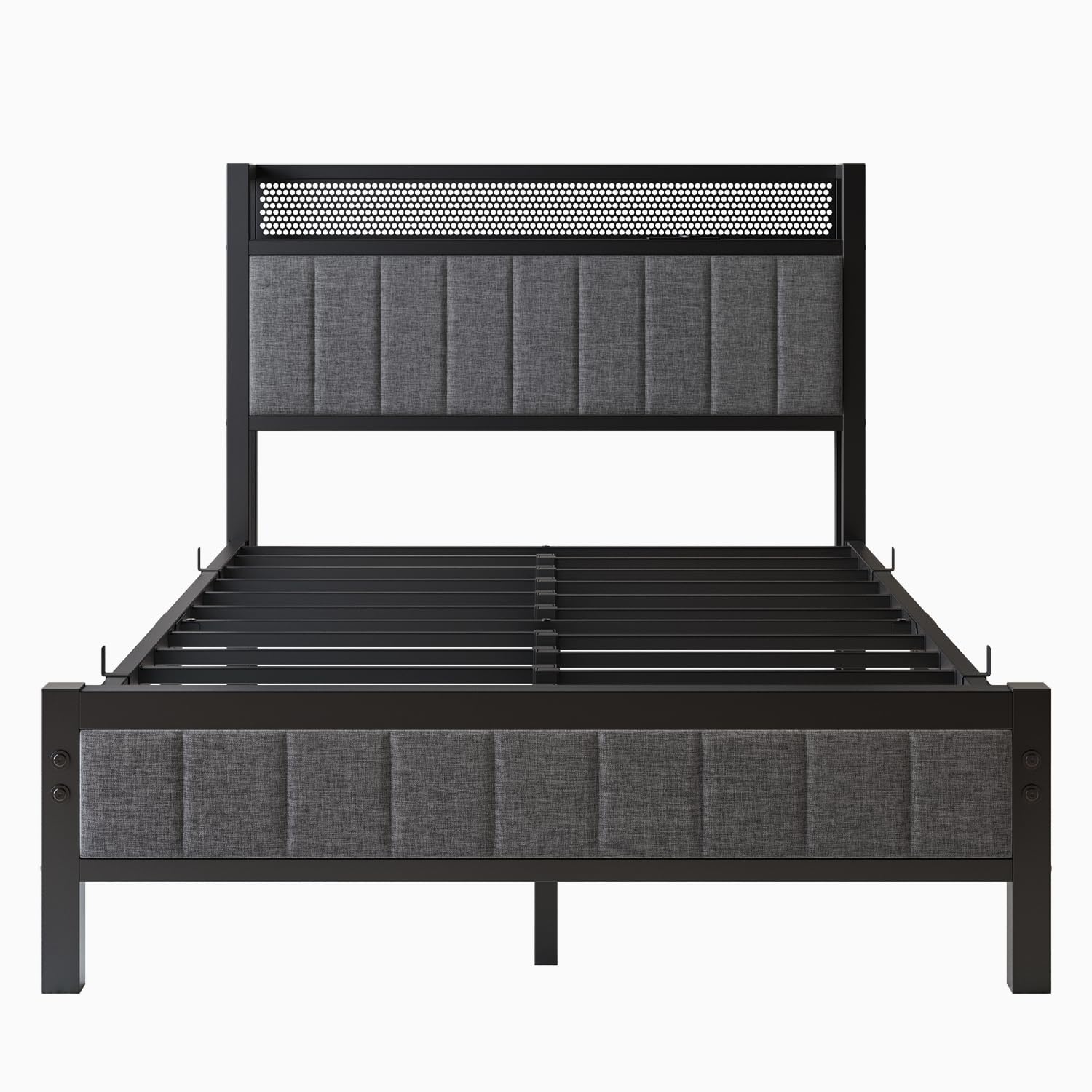 Struttura per letto matrimoniale/singolo con stazione di ricarica - Letto aggiuntivo in metallo - 120 x 200 cm - Per camera - Grigio