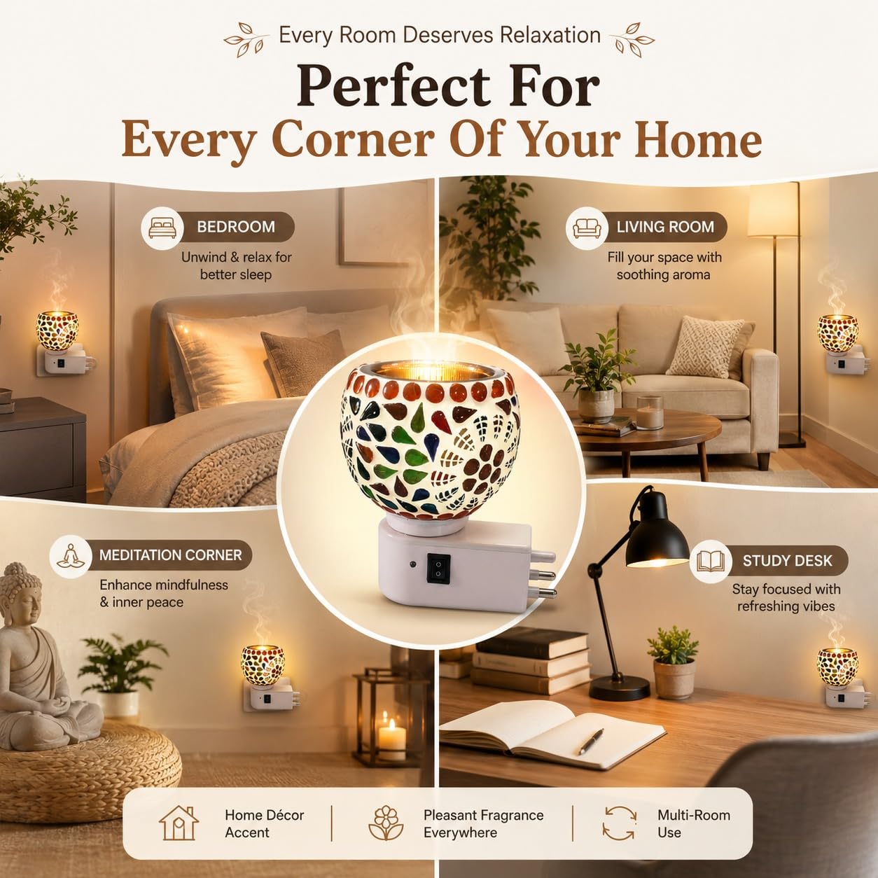 Revwd Kapoor Dani Electrical Camphor Diffuser Glass with On/Off Switch to Toggle Between Burner and Lamp Electrical Night Lamp for Office, Home (Fulpatti) 2