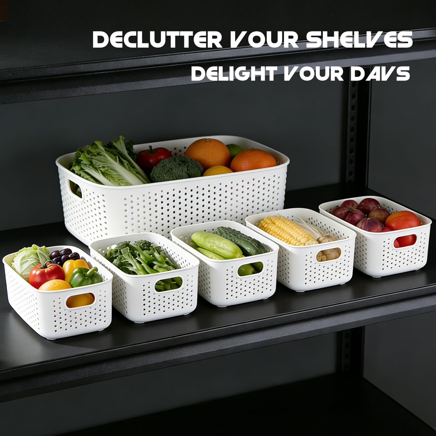 LivLab Mker Food Storage Container Sets BPA-Free Plastic Stackable Shelf Baskets for Kitchen Pantry Organization, Fruits, Vegetable, Snacks