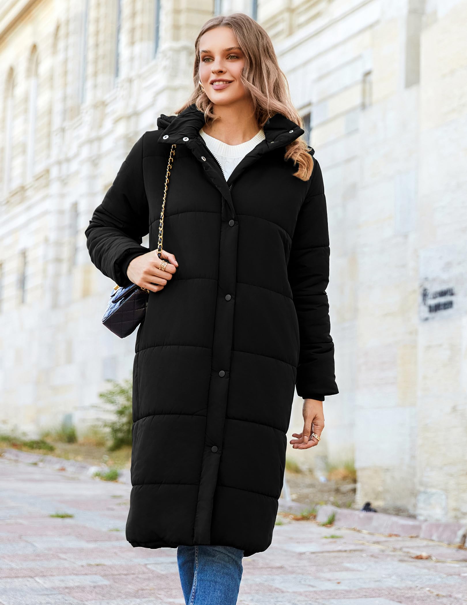 Zeagoo Abrigo de invierno para mujer, chaqueta cálida, chaqueta larga para exteriores con capucha, abrigo acolchado de invierno, parka