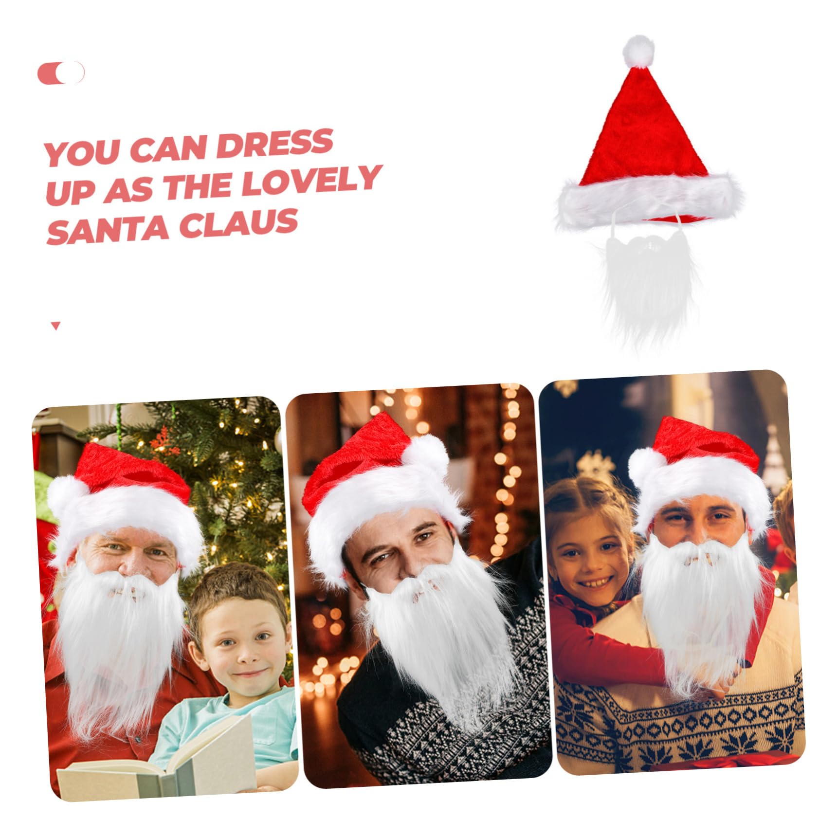 PRETYZOOM Santa Claus Headdress White Beard Red Hat Set Cosplay Kit Adjustable Elastic b