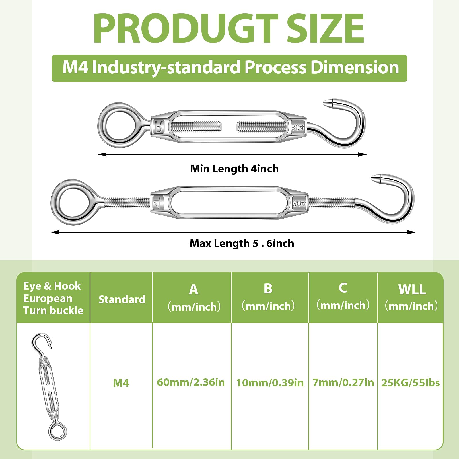 Snapklik.com : 16 Pcs Hook And Eye Turnbuckle M4 Stainless Steel ...
