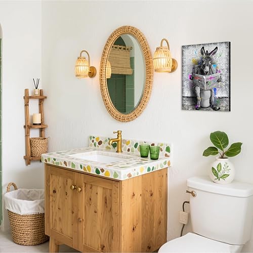 Miniatura 4 de Mistyefly Divertidos carteles divertidos para decoración de baño, materiales de lectura de burro en decoración de inodoro, carteles de animales con