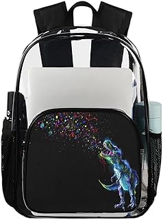 Mochila transparente de espaço de dinossauro para uso pesado, mochila transparente à prova d'água de dinossauros fantásticos mochila transparente de PVC com alça de ombro reforçada para escola, trabalho, viagens, Multicor